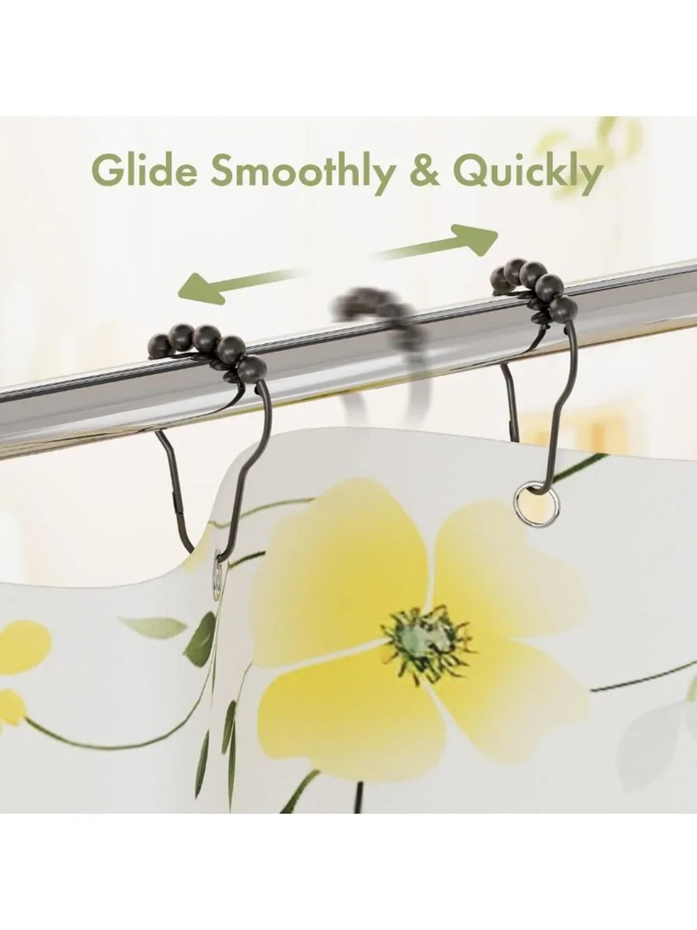 Matte Black Shower Curtain Hooks - Rust Proof Stainless Steel, Set of 24